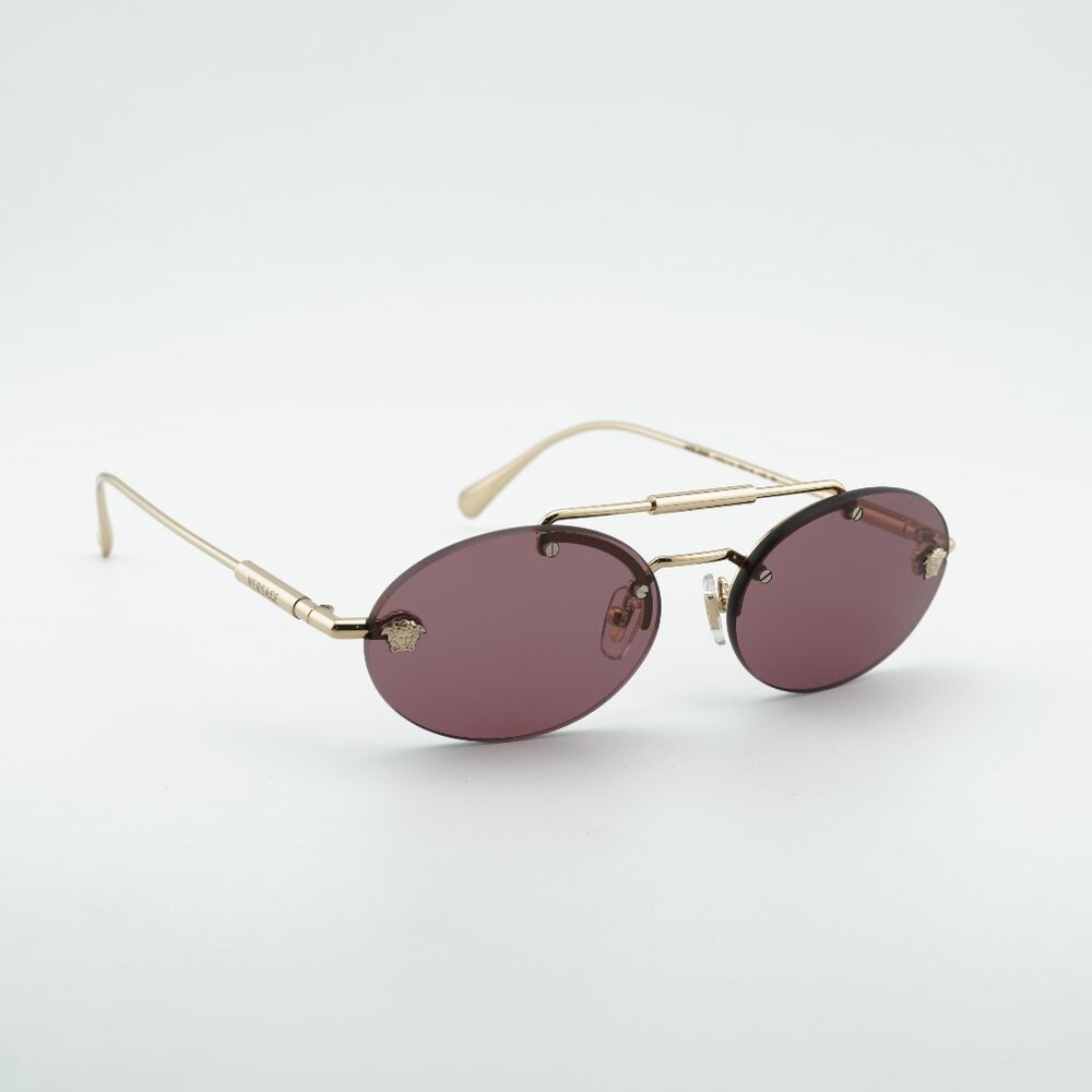Versace VE2295 1252/1A Sunglasses Gold Oval Frame, Violet Lenses